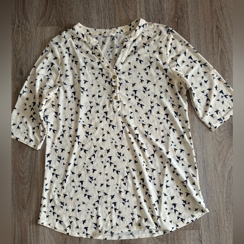 Siren Lily Bird Print Top Large Cream